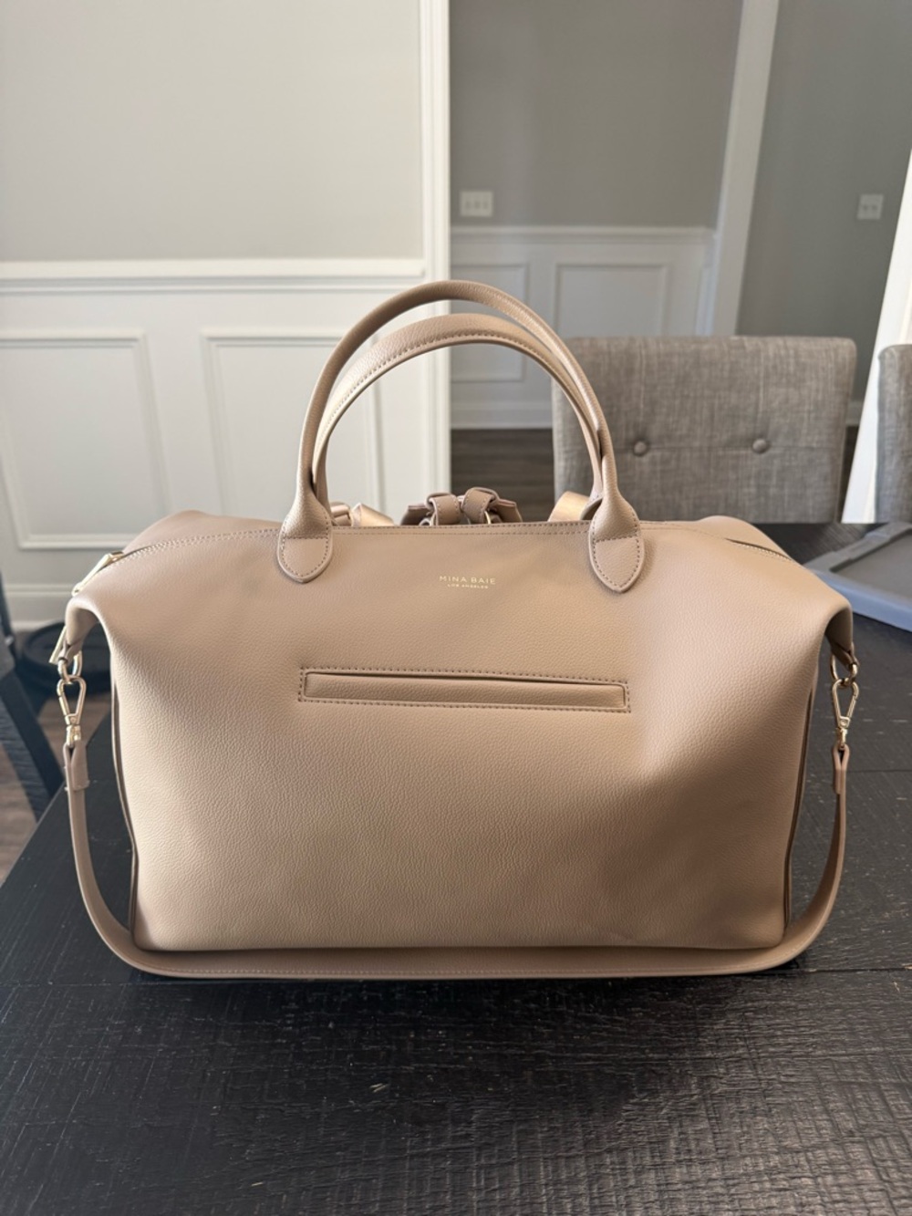 Mina Baie Emmy carryall in sand plus paisley straps